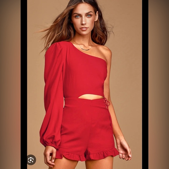 Lulus Pants - Lulus red one shoulder romper